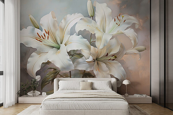 Wall murals Delicate lilies in soft hues