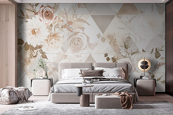 Wallpaper with flowers and triangles Wall murals Wallpaper with flowers and triangles