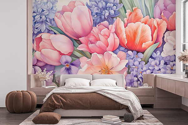 Wall murals Group of flowers on a white background