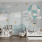Wall murals Cartoon elephant and moon in the sky