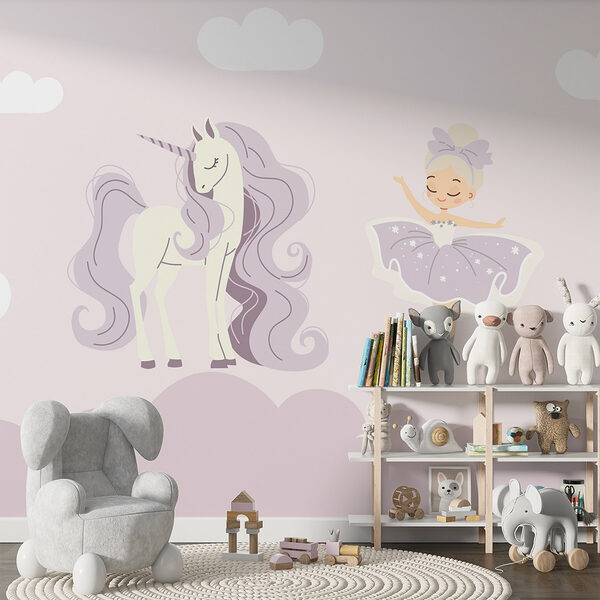 Wall murals Unicorn and a ballerina