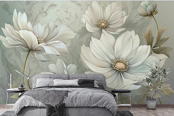 Wall murals Delicate blooms in soft hues (SKU: w01808) Wall murals Wall murals Delicate blooms in soft hues (SKU: w01808)