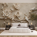 Wall murals White bird on a branch with flowers