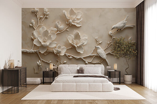 Wall murals White bird on a branch with flowers (SKU: w08690) Wall murals Wall murals White bird on a branch with flowers (SKU: w08690)