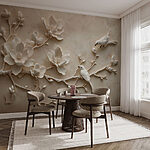 Wall mural White bird on a branch with flowers
