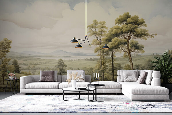 Landscape with trees and hills Wall murals Landscape with trees and hills