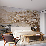 Wall murals Tree with white flowers and mountains