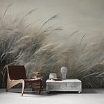 Wall mural Field of grass with white clouds