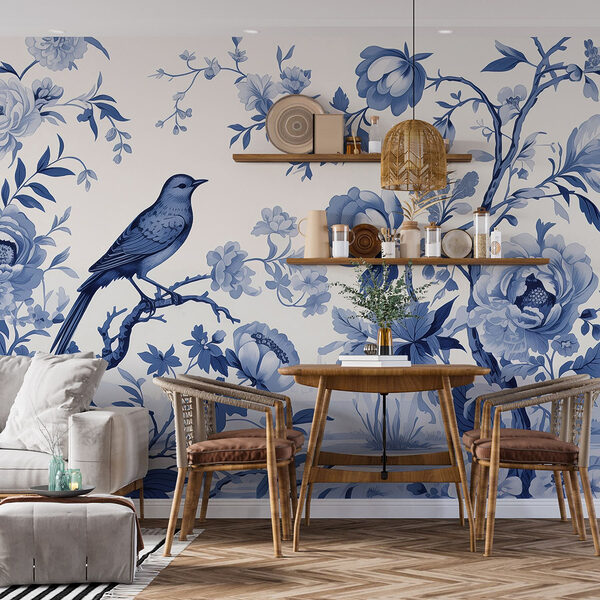 Wall murals Bird on a tree branch with flowers
