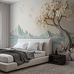 Wall murals Tree with flowers and rocks next to water