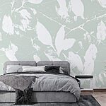 Wall murals White leaves on a light green background