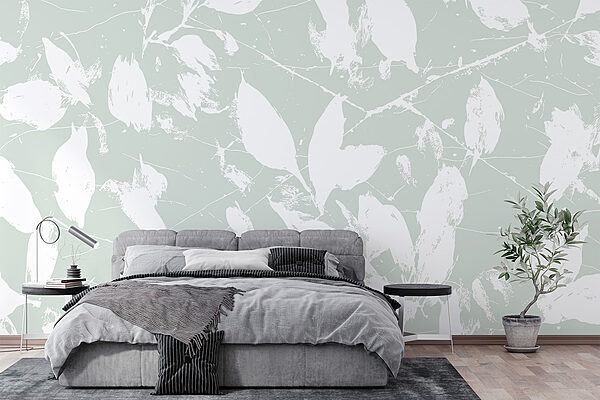 Wall murals White leaves on a light green background