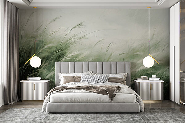 Field of grass with white clouds Wall murals Field of grass with white clouds