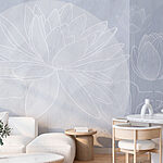 Wall murals White flower drawing on a grey background