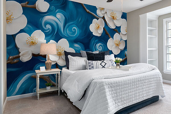 Delicate blossoms against a swirling backdrop Wall murals Delicate blossoms against a swirling backdrop