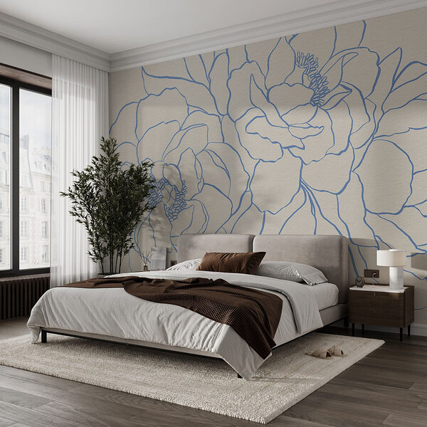 Drawing of flowers on a white surface Wall murals Drawing of flowers on a white surface