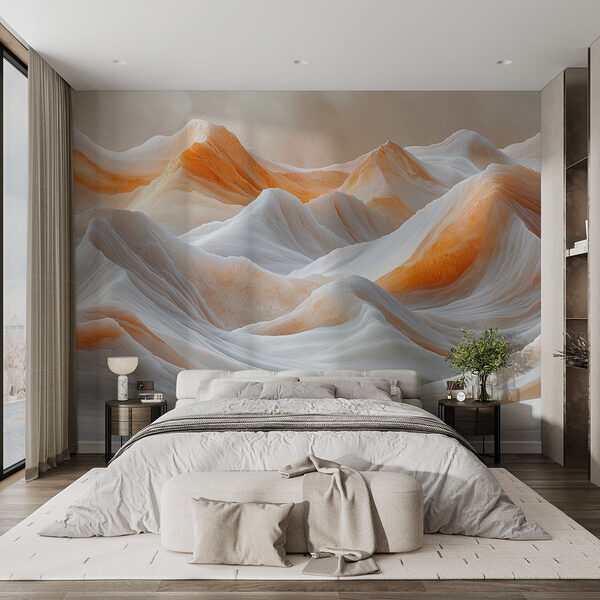 Snow covered mountains with a cloudy sky Wall murals Snow covered mountains with a cloudy sky