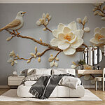 Wall murals Bird on a branch with flowers
