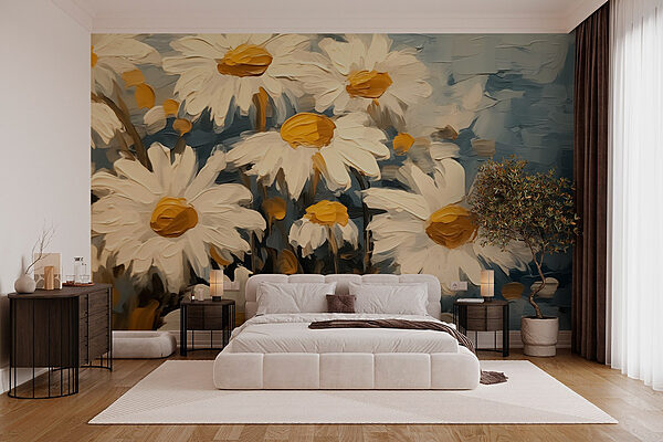 Painting of white and yellow flowers Wall murals Painting of white and yellow flowers