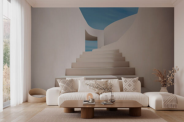 White staircase with a blue sky Wall murals White staircase with a blue sky