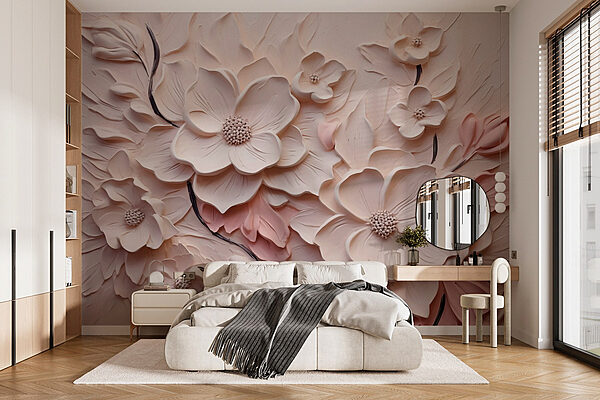 White and pink flowers on a wall Wall murals White and pink flowers on a wall