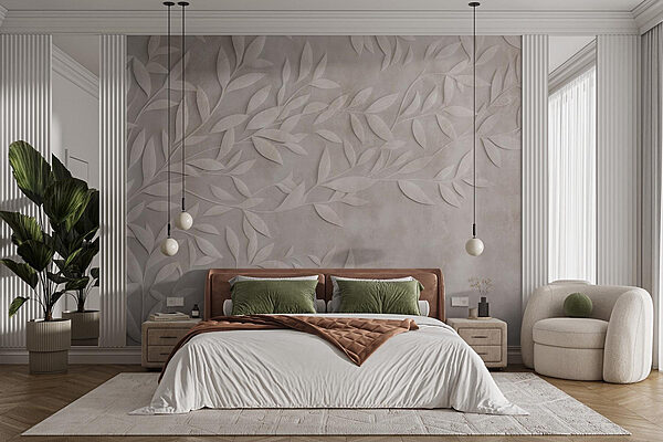 White leaf design on a wall Wall murals White leaf design on a wall