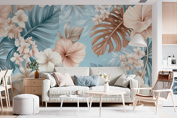 Floral pattern with white and brown flowers Wall murals Floral pattern with white and brown flowers