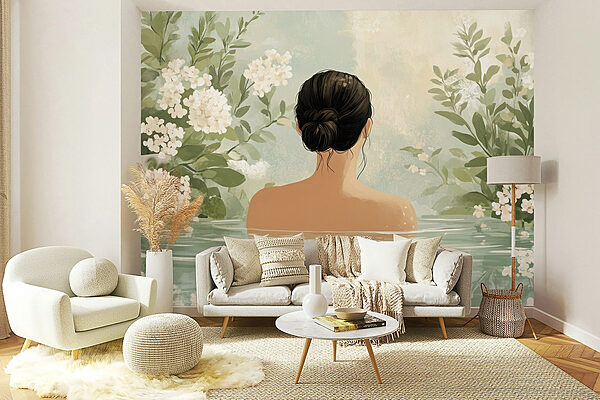 Wall murals Woman in water with flowers (SKU: w03014) Wall murals Wall murals Woman in water with flowers (SKU: w03014)