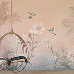 Wall murals Group of birds flying over flowers