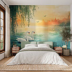 Wall murals Two swans in a lake