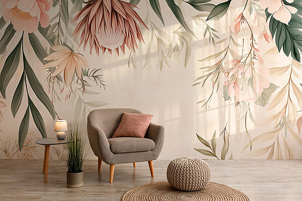 Floral border with leaves and flowers Wall murals Floral border with leaves and flowers