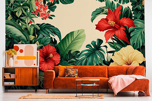 Group of flowers and leaves Wall murals Group of flowers and leaves