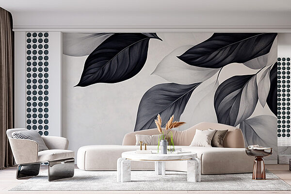 Delicate leaves in monochrome hues Wall murals Delicate leaves in monochrome hues