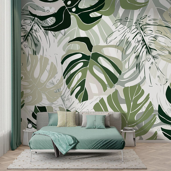 Pattern of leaves on a white background Wall murals Pattern of leaves on a white background