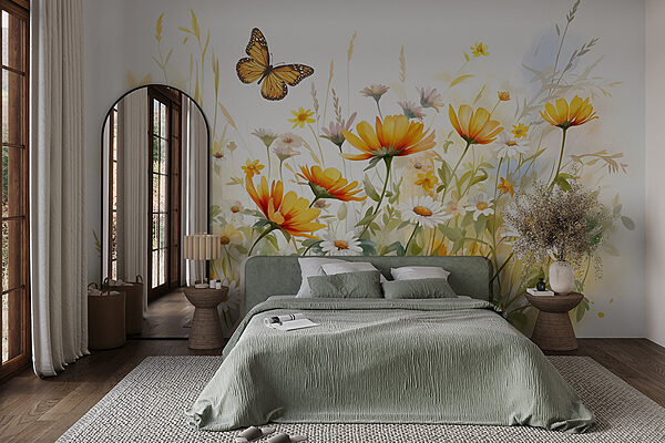 Butterfly flying over flowers Wall murals Butterfly flying over flowers