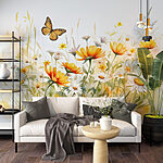 Wall mural Butterfly flying over flowers