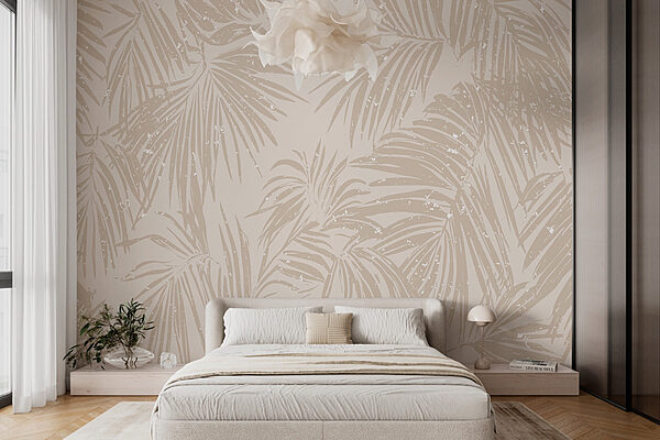 Serene palm leaf patterns on neutral backdrop Wall murals Serene palm leaf patterns on neutral backdrop
