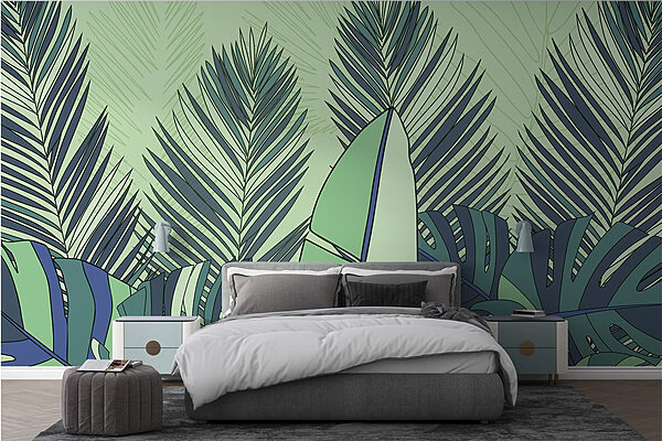 Group of green and blue leaves Wall murals Group of green and blue leaves