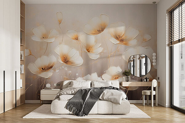 Painting of flowers on a white background Wall murals Painting of flowers on a white background