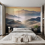 Wall mural Landscape of mountains with fog and trees