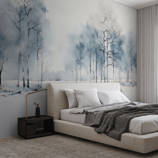 Group of trees in a snowy field Wall murals Group of trees in a snowy field