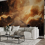 Wall murals Wooden bridge leading to clouds