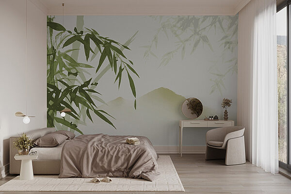 Calming bamboo and mountain landscape Wall murals Calming bamboo and mountain landscape