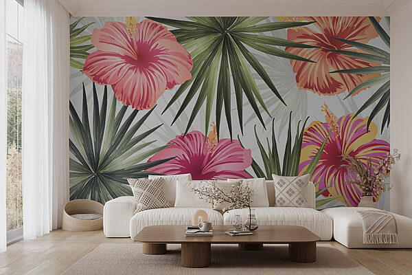 Vibrant tropical flowers burst with color Wall murals Vibrant tropical flowers burst with color