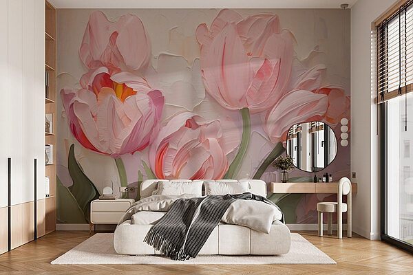 Painting of pink flowers Wall murals Painting of pink flowers