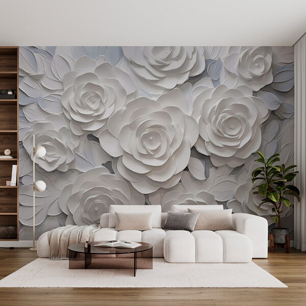 Group of white paper flowers Wall murals Group of white paper flowers