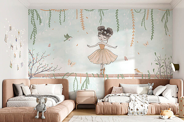 Cartoon of a girl on a branch Wall murals Cartoon of a girl on a branch