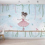 Wall murals Girl in a pink dress on a branch