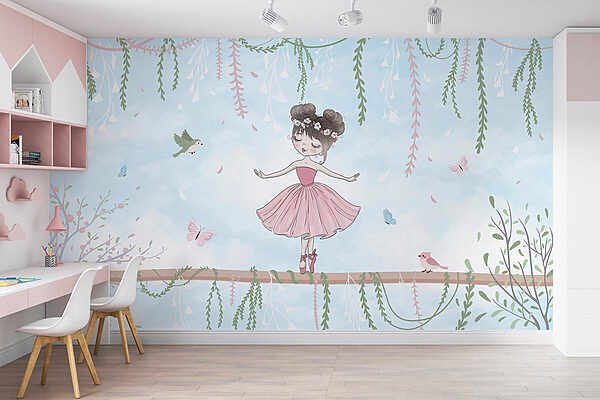 Wall mural Girl in a pink dress on a branch (SKU: w03003) Wall mural Wall mural Girl in a pink dress on a branch (SKU: w03003)