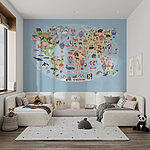 Wall murals Map of the world with animals